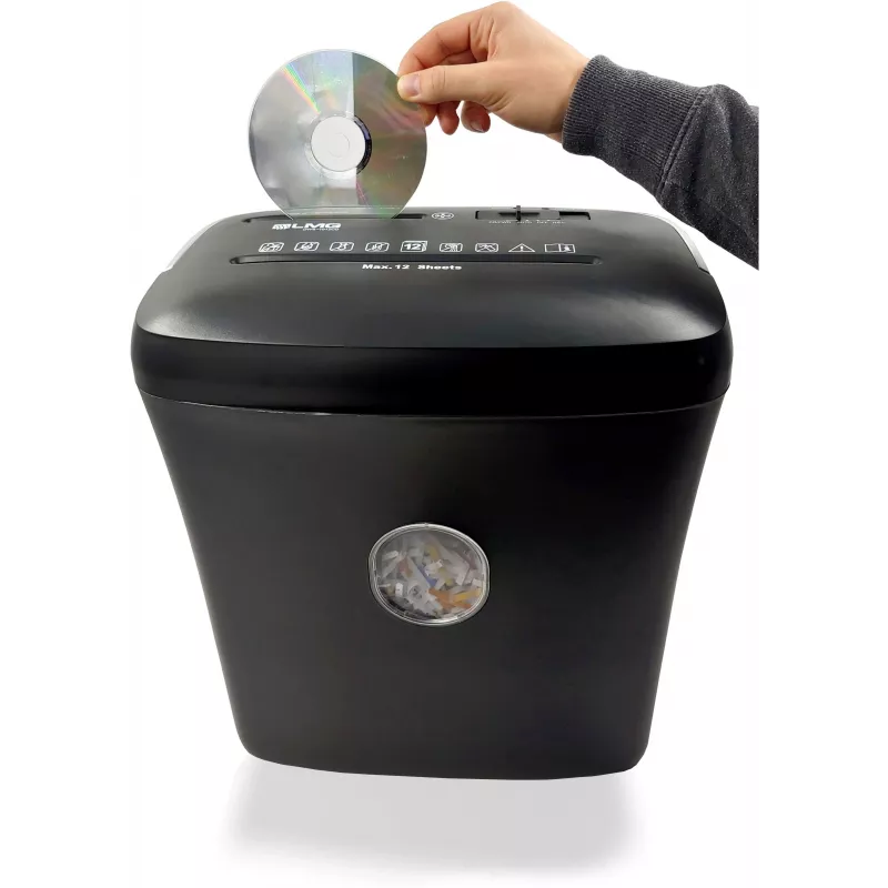 LMG DWS-1012CD papierversnipperaar met partikelsnede en aparte CD/DVD-bak, veiligheidsniveau P-4, 10-12 vel, 21L