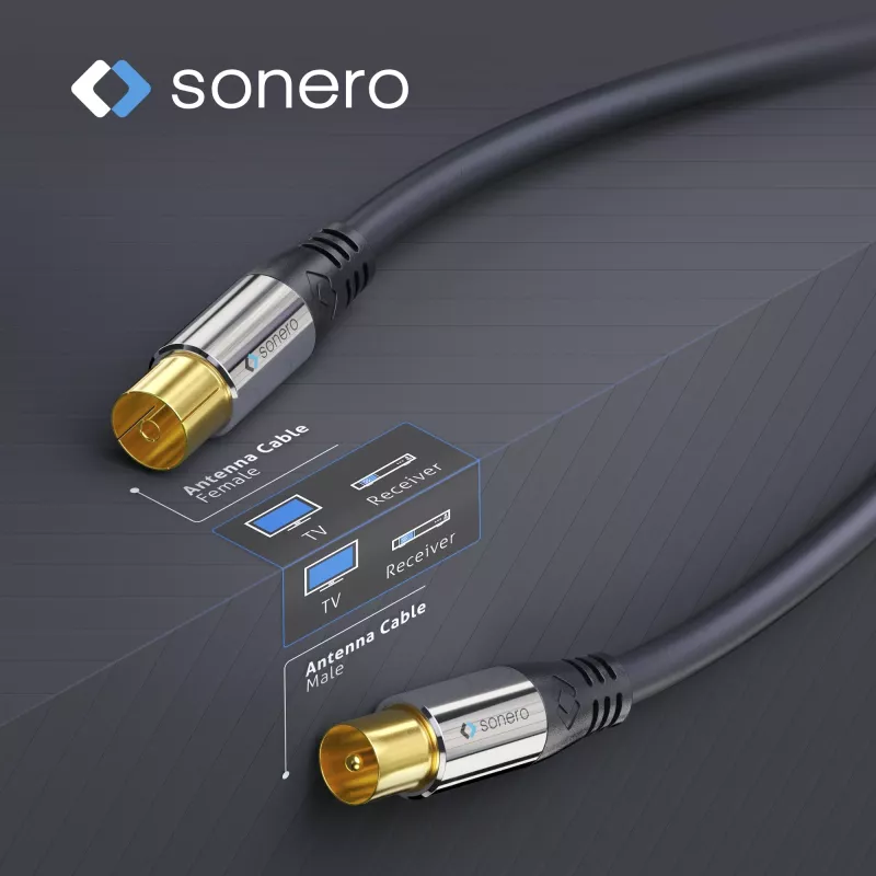 PURELINK Sonero Antennekabel 2m S-AC000-020 Premium, coaxiale stekker naar bus, 75 Ohm, dubbel afgeschermd, wit