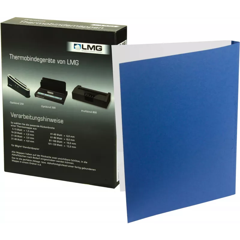 LMG Thermobindmappen A4 Blauw Lederlook 1,5 mm rug, 50-pack (LMG-BMDLM-BL-R1,5)