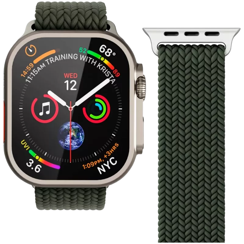 VONMÄHLEN Woven Loop voor Apple Watch 44/45/46/49mm, Olijf