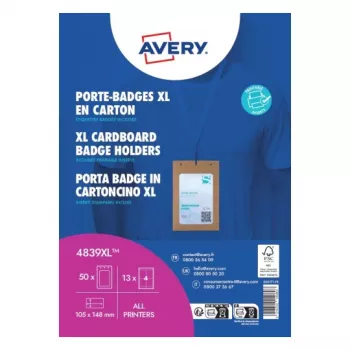 Avery 4839XL Naamkaarthouder-set met lanyard, A6, 105 x 148 mm, 50 sets, blauwe lanyards