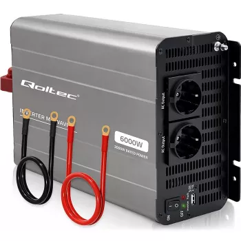 Qoltec gemodificeerde sinus omvormer 12V naar 230V 3000W/6000W met USB, compatibel met LiFePO4 GEL AGM