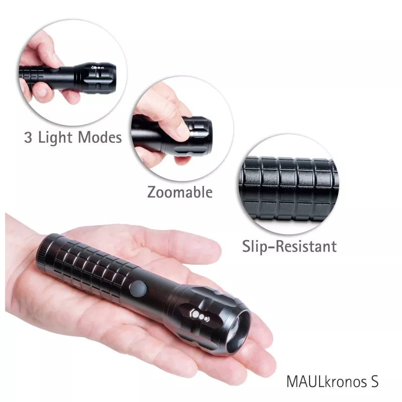MAUL MAULkronos S LED-zaklamp, 192 lumen, spatwaterdicht, zwart 8182390