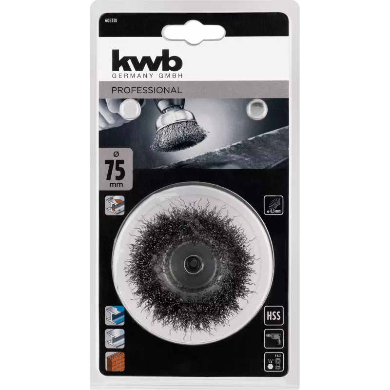 kwb potborstel - getwijnde knoop - 0,3 mm - 6 mm - 7,5 cm - metaal - steen - metaal (606330)