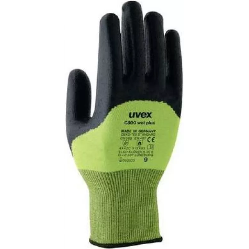 Uvex handbescherming Strick-HS C500 wet plus snijvaste handschoenen, maat 7, antraciet/limoen 6049607