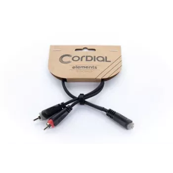 Cordial 14889 audio Y-adapterkabel 3,5mm stereo jackbus naar 2x RCA bus 0,3m zwart PVC twin-kabel