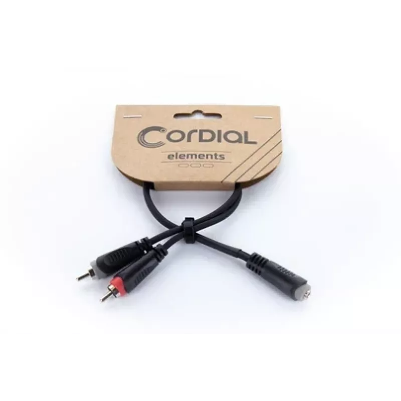 Cordial 14889 audio Y-adapterkabel 3,5mm stereo jackbus naar 2x RCA bus 0,3m zwart PVC twin-kabel