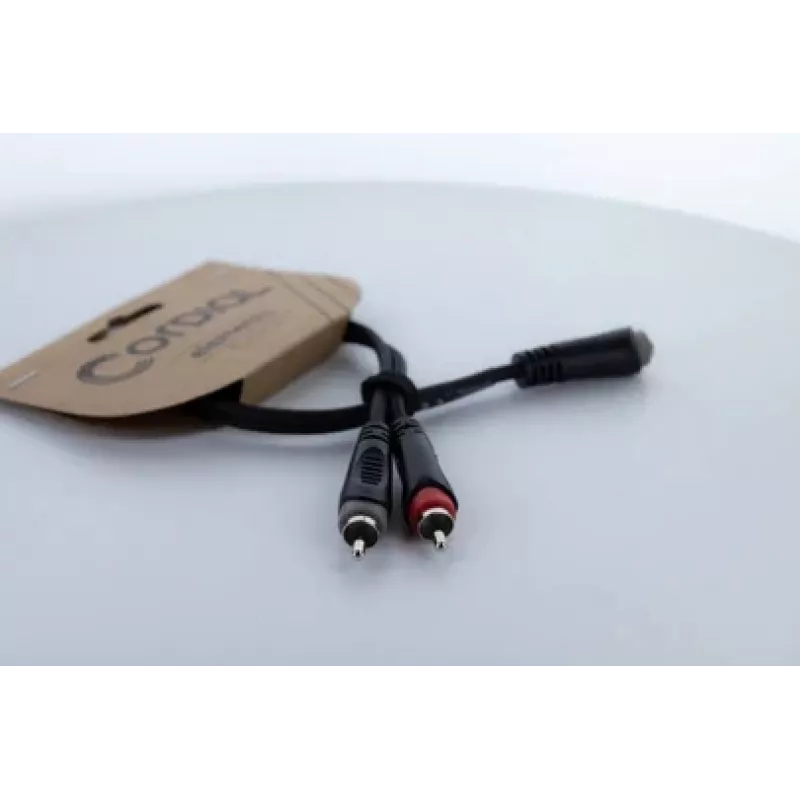 Cordial 14889 audio Y-adapterkabel 3,5mm stereo jackbus naar 2x RCA bus 0,3m zwart PVC twin-kabel