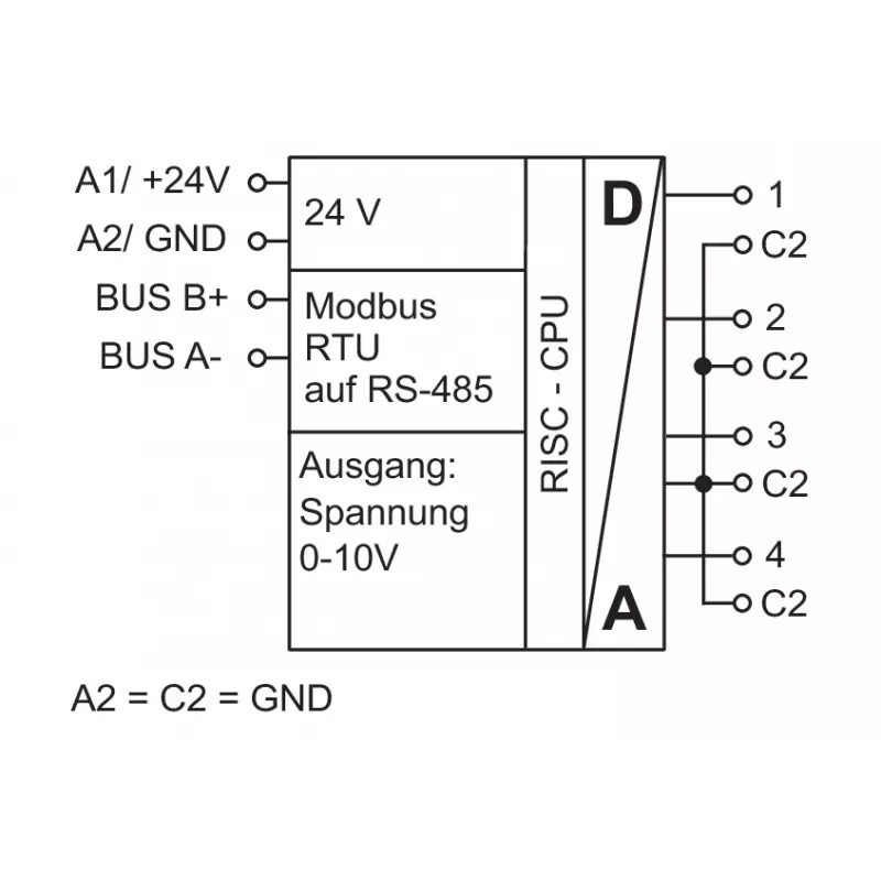 METZ MR-F-AO4 Modbus RTU analoog uitgangsmodule, 4 kanalen, RS485, 16-bit, DIN-rail 110835130270