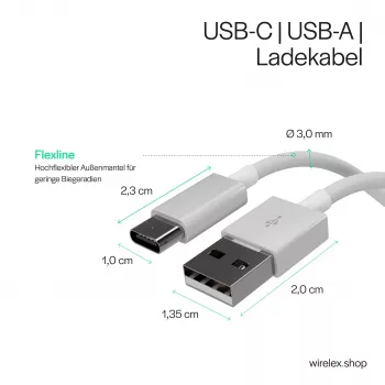 Flexline USB oplaad- & synchronisatiekabel, USB-A naar USB-C, 2.0, ABS, wit, 0,5m (FL31-13040)