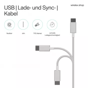 Flexline USB oplaad- & synchronisatiekabel, USB-A naar USB-C, 2.0, ABS, wit, 0,5m (FL31-13040)