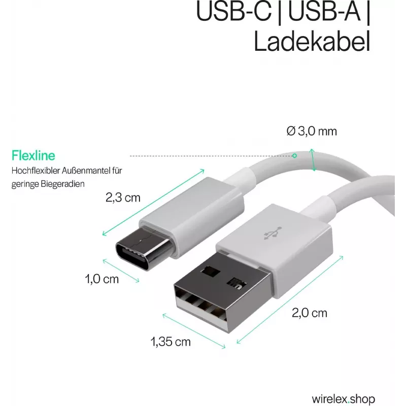 FLEXLINE FL31-13043 USB-A naar USB-C oplaad- en synchronisatiekabel, 2.0, ABS, wit, 2m