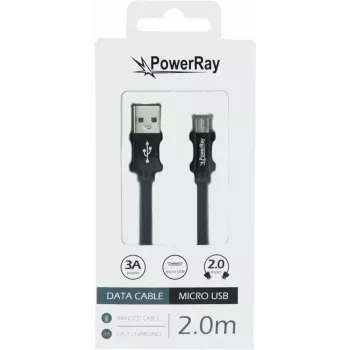PowerRay USB-naar-micro-USB datakabel 2,0 m gevlochten zwart PR-DCUM200TBK