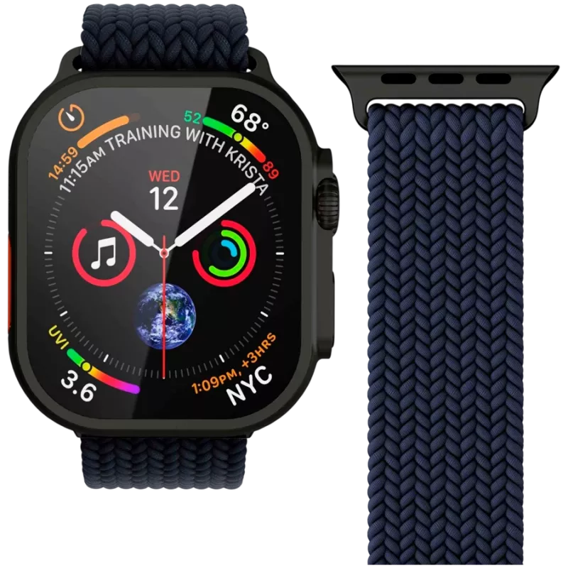 VONMÄHLEN Woven Loop voor 44/45/46/49mm Apple Watch, navy zwart