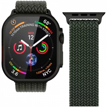VONMÄHLEN Woven Loop voor Apple Watch 44/45/46/49mm, olijf zwart