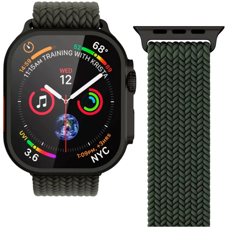 VONMÄHLEN Woven Loop voor Apple Watch 44/45/46/49mm, olijf zwart