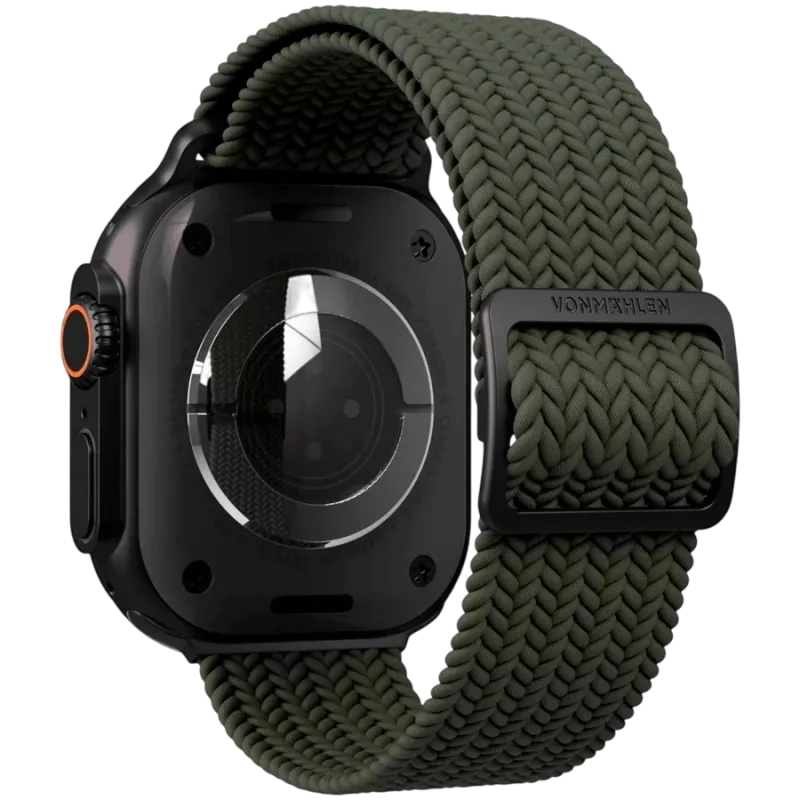 VONMÄHLEN Woven Loop voor Apple Watch 44/45/46/49mm, olijf zwart