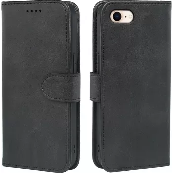 AIMOYU Premium leren flip wallet hoesje voor iPhone SE (2022/2020), iPhone 8/7 - zwart