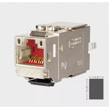 METZ CONNECT C6Amodul K 180° 25G Keystone Jack, afgeschermd, Cat.6A, 25 Gigabit Ethernet, gereedschapsvrije IDC, zinkdrukgietsel, GHMT-gecertificeerd 130B21-25-E