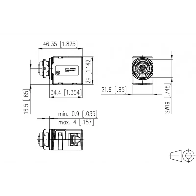 METZ MWN911A115 M12 A-gecodeerde 4-polige sensor/actuator inbouwstekkerverbinder, paneeldoorvoer, stekker naar bus, IP67