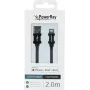 PowerRay PR-DCUL200TBK MFi-gecertificeerde USB-A naar Lightning gevlochten kabel, 2 m, zwart