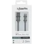 PowerRay PR-DCUL200TGY MFi-gecertificeerde USB-A naar Lightning gevlochten kabel 2m textielgrijs