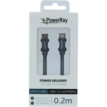 PowerRay USB-C naar Lightning datakabel 0,2m textielgrijs PR-DCCL020TGY