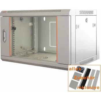 IT-BUDGET 19 netwerkkast SWA - 4U - 570 x 450 mm - glazen deur - afneembare zijpanelen - wand-/vloermontage - accessoireset - lichtgrijs (90ITB19WS4645GG)