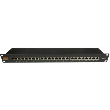 IT-BUDGET 19 inch business patchpaneel, afgeschermd, Cat.6A, 24 poorten, 1U, PoE+ ready, geïntegreerde stofbescherming, zwart (90ITBPP6ASSS)