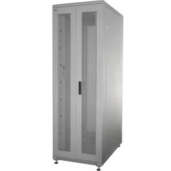 IT-BUDGET 19 inch serverkast compleetset 42U 600x1000 mm geperforeerde dubbele deuren voor & achter, 4 actieve ventilatoren, PDU, legborden, flatpack, lichtgrijs 90ITB19SRK42610DTG