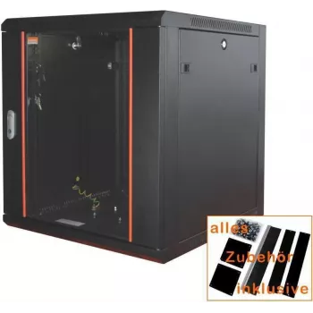 IT-BUDGET 19 inch netwerkkast SWA - 15U - 570x600 mm - glazen deur - afneembare zijpanelen - wand-/vloermontage - accessoireset - zwart (90ITB19WS1566GS)