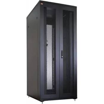 IT-BUDGET 19 inch serverrack SRK compleetset 42U 800x1000 mm geperforeerde dubbele deuren voor en achter 4 actieve ventilatoren PDU legplanken voorgemonteerd zwart 99ITB19SRK42810DTSM