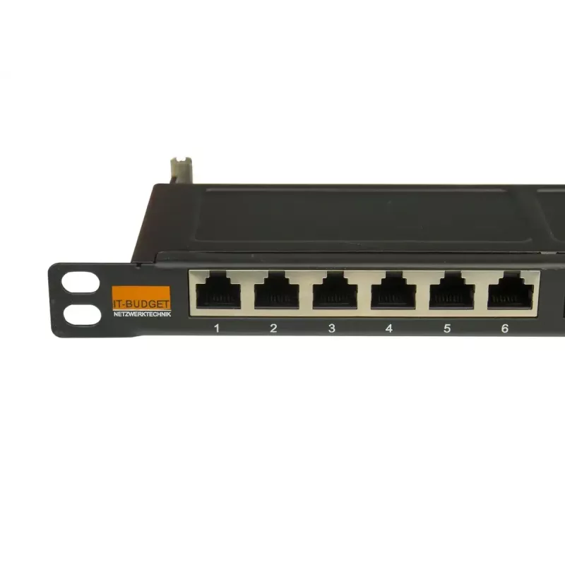 IT-BUDGET 19 inch Superflaches Patch Panel, 0,5U, Volledig Afgeschermd, Cat.6A, 24 Poorten, PoE++, Zwart (90ITBPP6A05S)