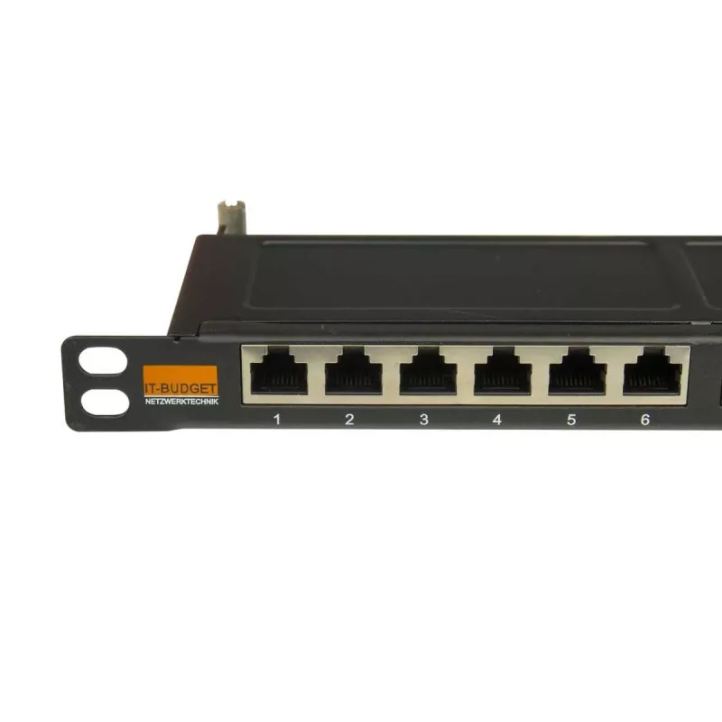 IT-BUDGET 19 inch Superflaches Patch Panel, 0,5U, Volledig Afgeschermd, Cat.6A, 24 Poorten, PoE++, Zwart (90ITBPP6A05S)