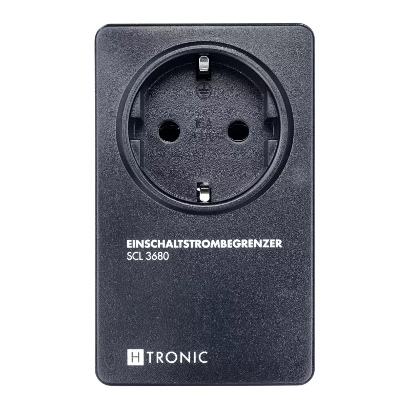 H-Tronic 1114730 inschakelstroombegrenzer SCL 3680 IP20, 16 A, 3680 W, Schuko stekkeradapter, zwart