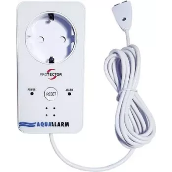 M-E MODERN-ELECTRONICS ME WA-5 watermelder met geïntegreerd stopcontact, 230V, 2m sensorkabel, akoestisch alarm >85dB, rode LED, Schuko-stopcontactomschakeling 16A