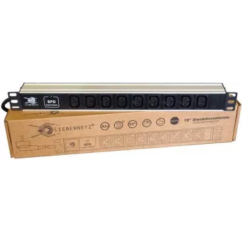 Liebernetz 19 inch 1U Rackmount PDU, 9x C13 stopcontacten, overspanningsbeveiliging, aluminium, Zwart/Zilver (90LNSDL199KKSP)