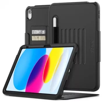 SEYMAC hoes voor iPad 11e generatie/10e generatie 2025/2022 (11/10,9 inch) A16, stootvaste beschermhoes met automatische sleep/wake magneetsluiting, kaartvakken, multi-hoekstandaard en pennenhouder, zwart