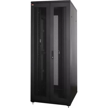 IT-BUDGET 19 inch serverrack SRK - 42U - 800x1000 mm - geperforeerde dubbele deuren voor en achter - kabelgoten - flatpack - zwart 90ITB19SRK42810DTSN