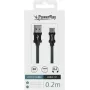 PowerRay PR-DCUC020TBK USB-A naar USB-C data- en oplaadkabel, 0,2 m, textiel zwart, blister