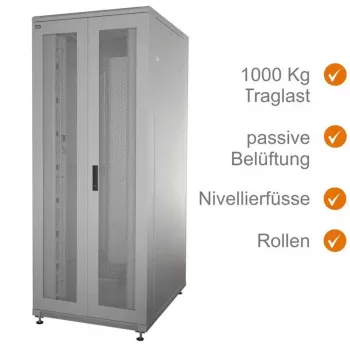 IT-BUDGET 19-serverrack SRK - 42U - BxD 800x1000 mm - geperforeerde dubbele deuren voor + achter - kabelgoten - gemonteerd - lichtgrijs (99ITB19SRK42810DTGNM)