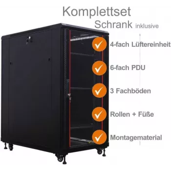 IT-BUDGET 19 inch netwerkkast SRK compleetset 27U 600x600 mm glas-/stalen deur zwart 99ITB19SRK2766GSM