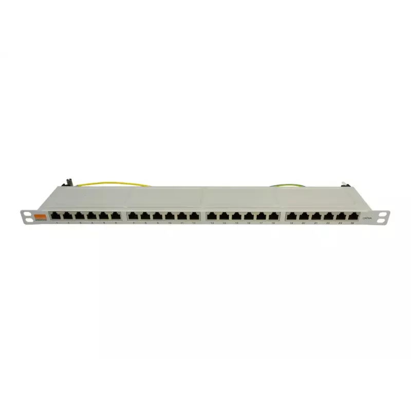 IT-BUDGET 19 inch superflauwe 0,5U volledig afgeschermde Cat.6A 24-poorts PoE++ patchpanel, lichtgrijs 90ITBPP6A05G