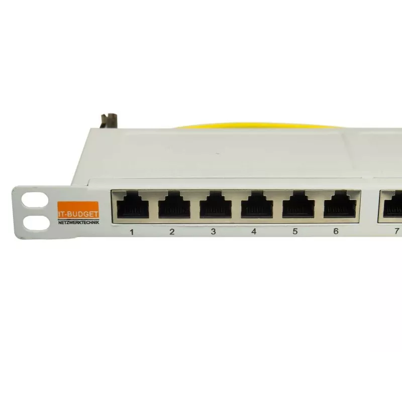 IT-BUDGET 19 inch superflauwe 0,5U volledig afgeschermde Cat.6A 24-poorts PoE++ patchpanel, lichtgrijs 90ITBPP6A05G