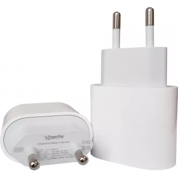 PowerRay PR-2347 20W USB-C PD wandlader, EU-stekker, wit (bulk)