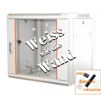 IT-BUDGET 19 inch netwerkkast SWA - 12U - 570x600 mm - glazen deur - afneembare zijpanelen - wand-/vloermontage - accessoireset - zuiverwit (90ITB19WS1266GW)