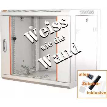 IT-BUDGET 19 inch netwerkkast SWA - 9U - 570x450 mm - glazen deur - afneembare zijpanelen - wand- & vloermontage - accessoireset - zuiverwit 90ITB19WS9645GW