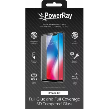 PowerRay Ultra Durable 3D Full Glue Glass Displayschermfolie voor iPhone XR, Zwart PR-3DFGIPHXRBL