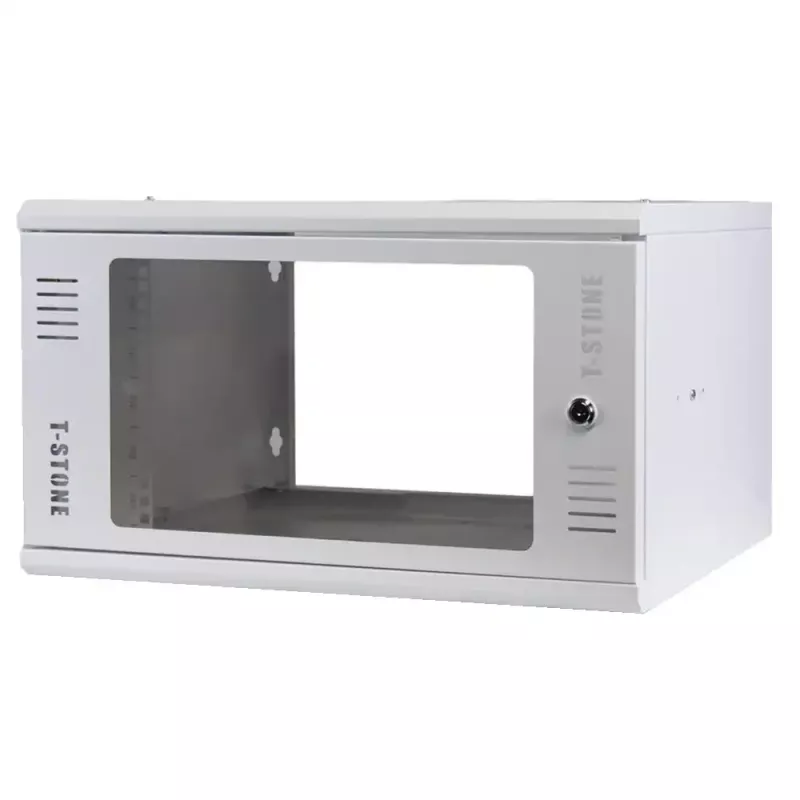 IT-BUDGET 19 inch wandbehuizing T-STONE, 6U, 450 mm diepte, glazen deur, afsluitbaar, wit (90ITBTSWV6545GW)