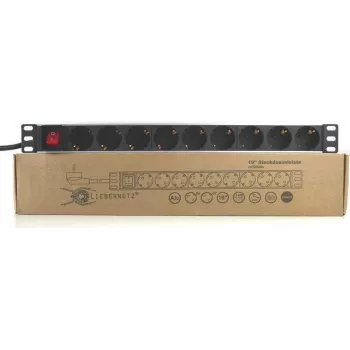 Liebernetz 19 inch 9-voudig Schuko PDU met schakelaar, aluminium, zwart 90LNSDL199SS